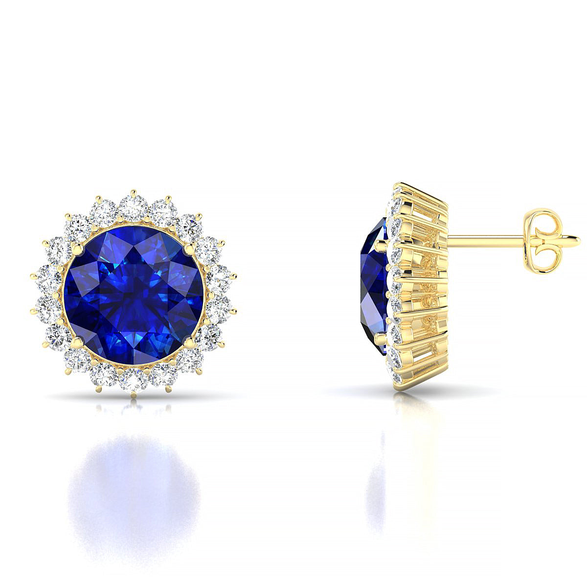 Blossom | 18k Yellow Gold 8 mm Round Sapphire Earrings