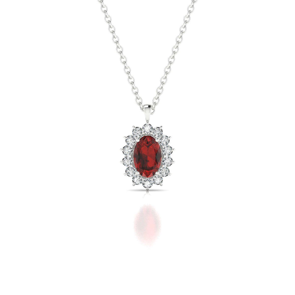 Blossom | 18k White Gold 6 x 4 mm Oval Garnet Pendant
