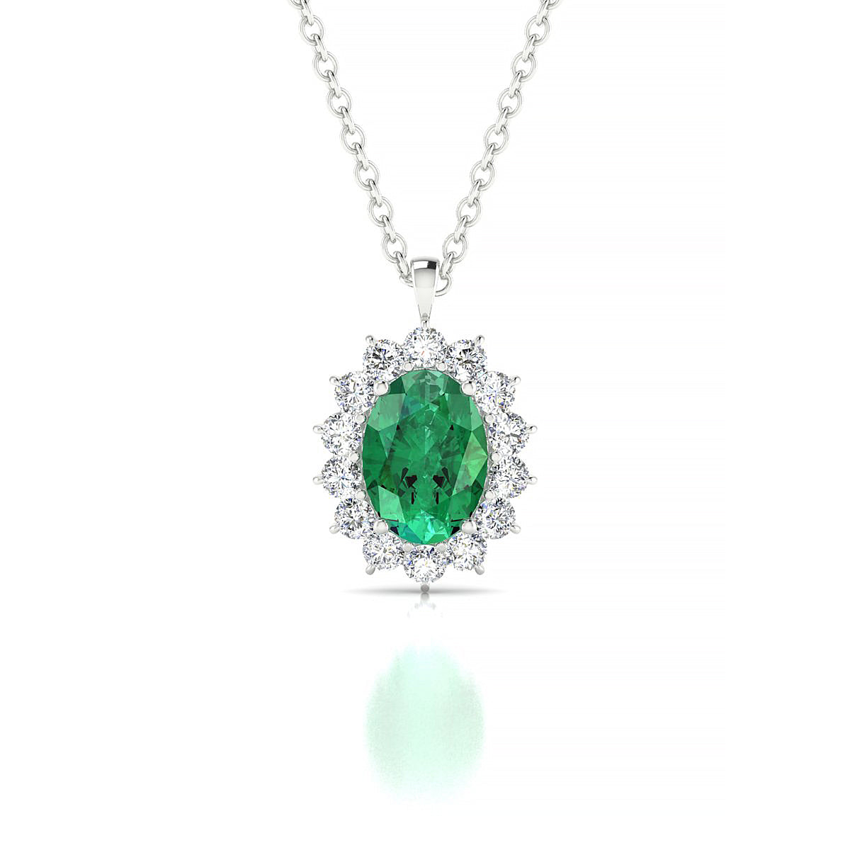 Blossom | 18k White Gold 7 x 5 mm Oval Emerald Pendant