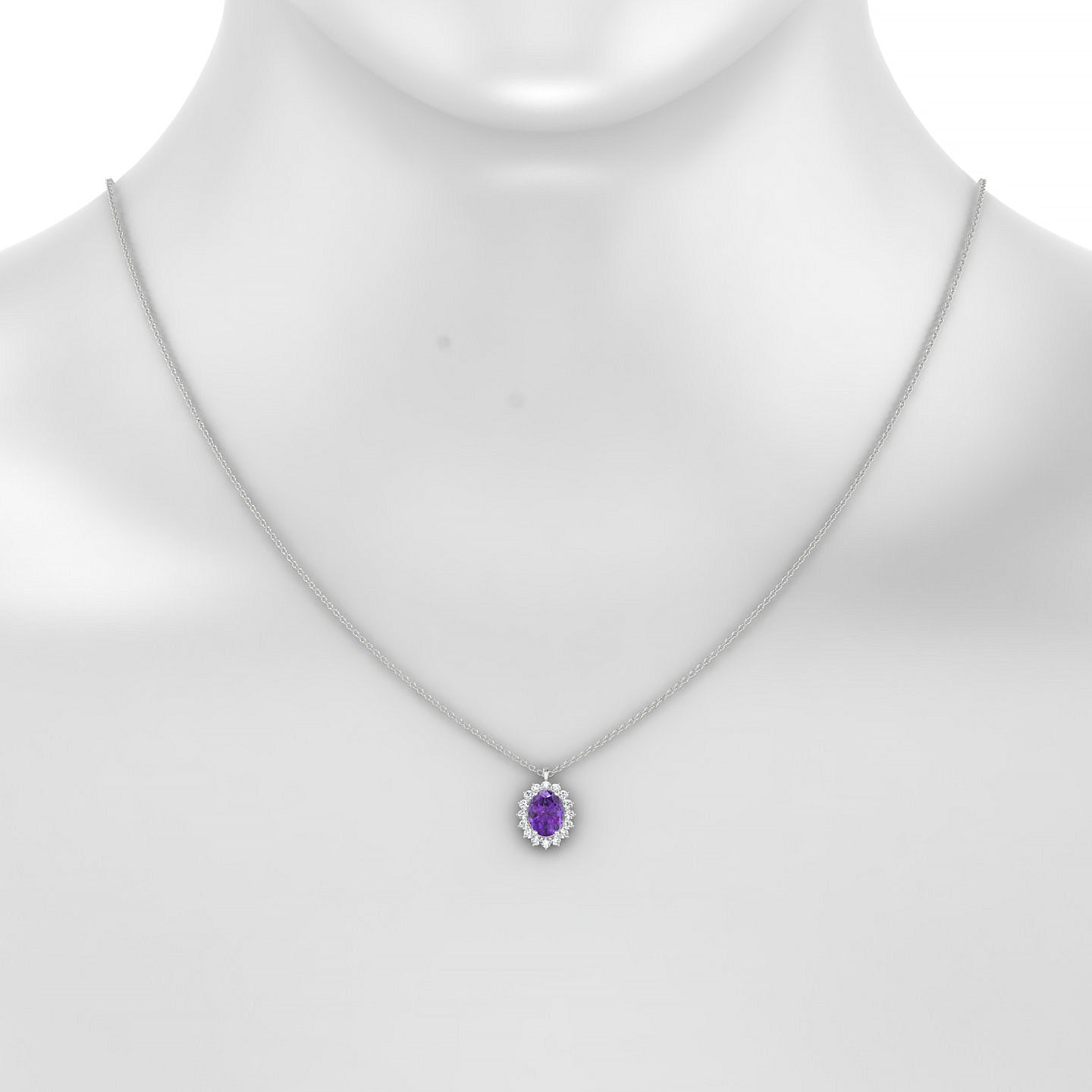 Blossom | 18k White Gold 8 x 6 mm Oval Amethyst Pendant