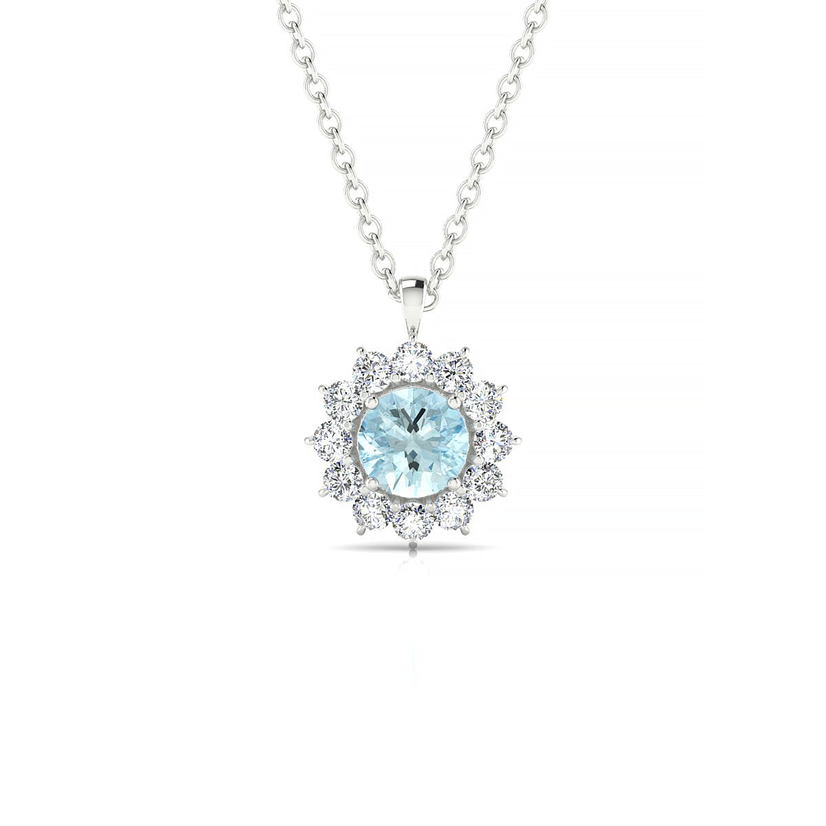 Blossom | 18k White Gold 4.5 mm Round Aquamarine Pendant