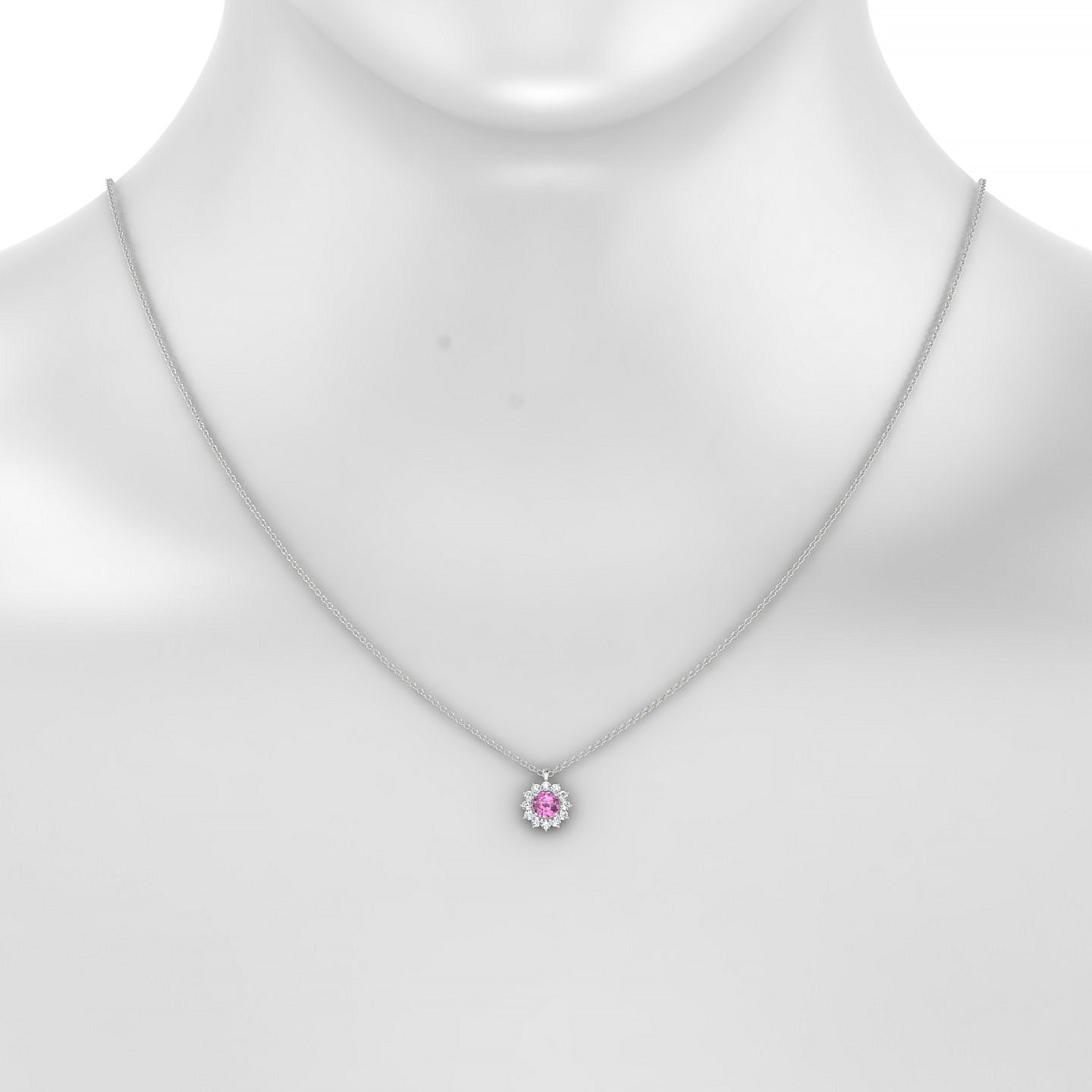 Blossom | 18k White Gold 4.5 mm Round Pink Sapphire Pendant