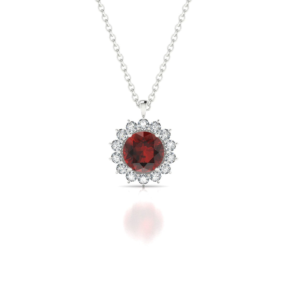Blossom | 18k White Gold 6 mm Round Garnet Pendant