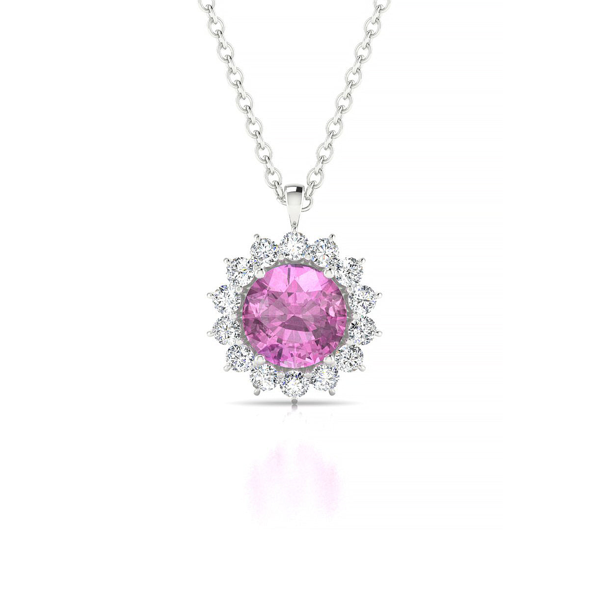 Blossom | 18k White Gold 6 mm Round Pink Sapphire Pendant