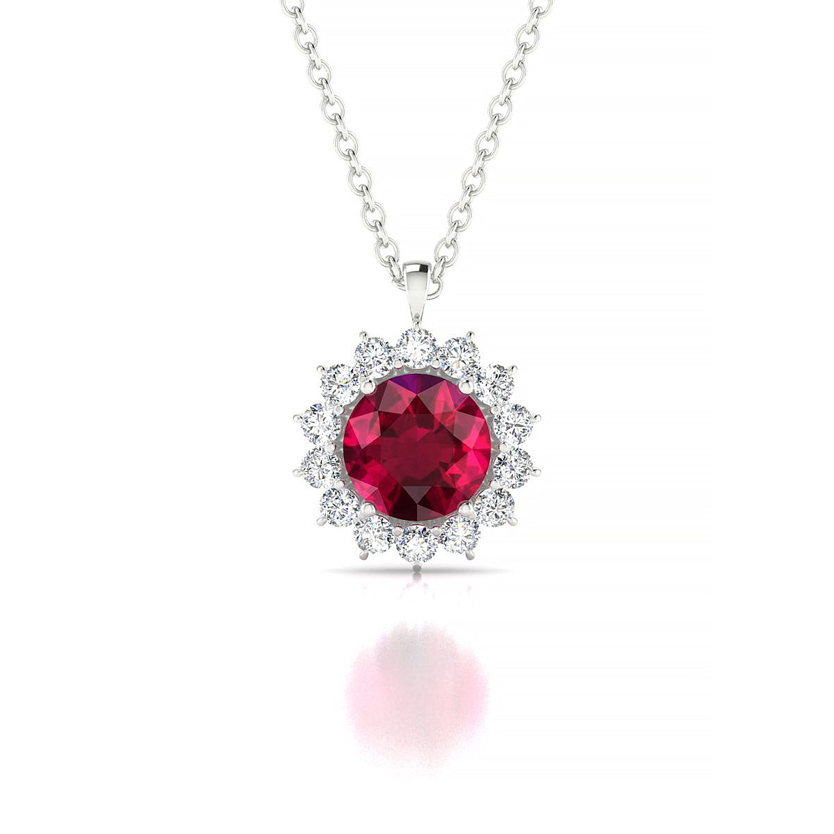 Blossom | 18k White Gold 6 mm Round Ruby Pendant