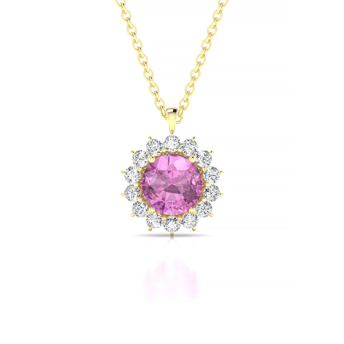 Blossom | 18k Yellow Gold 6 mm Round Pink Sapphire Pendant