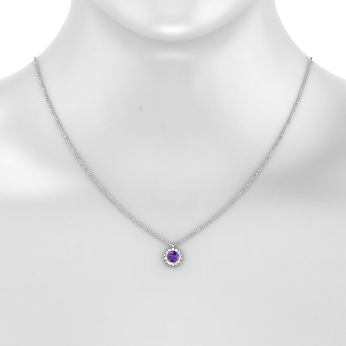 Blossom | 18k White Gold 6 mm Round Amethyst Pendant