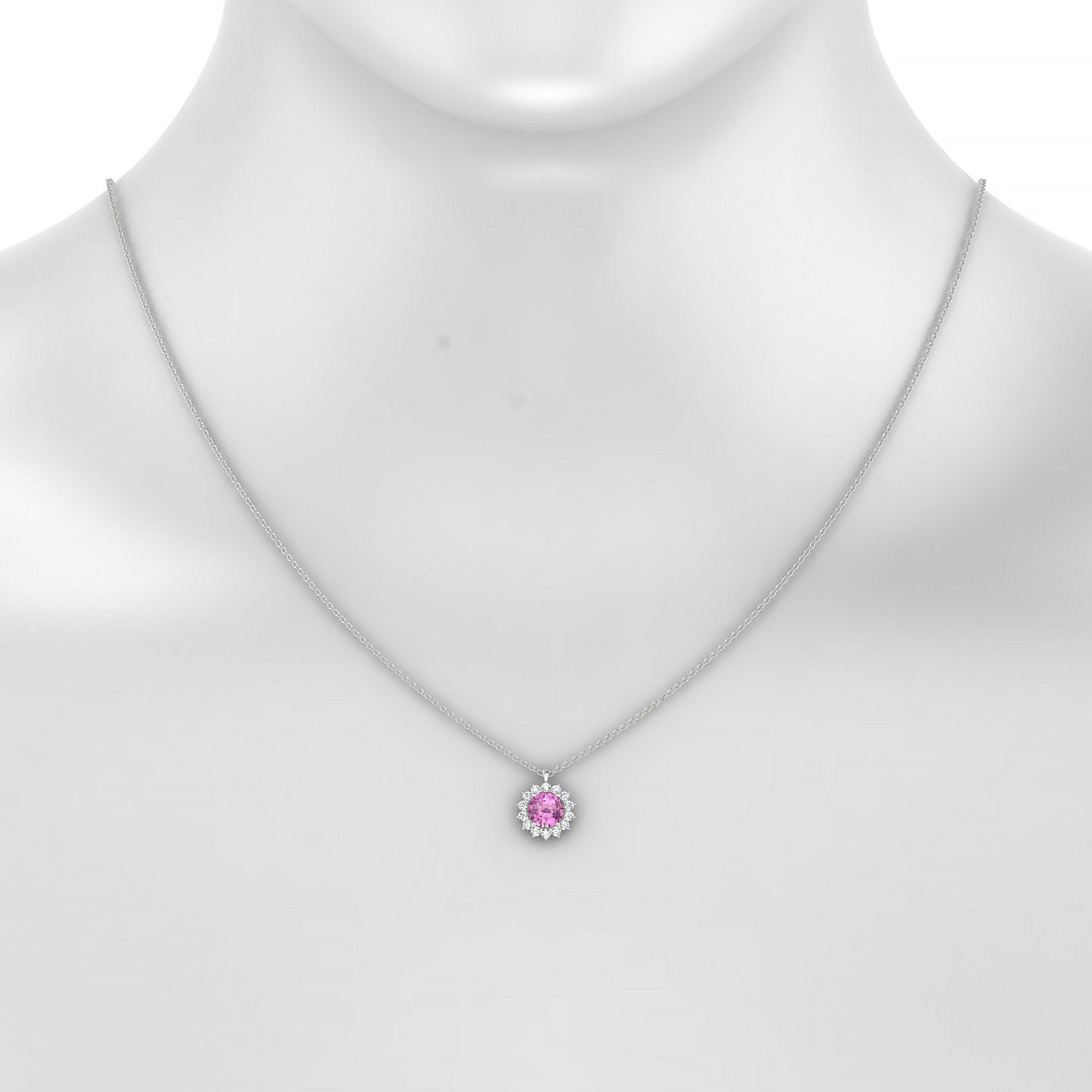 Blossom | 18k White Gold 6 mm Round Pink Sapphire Pendant