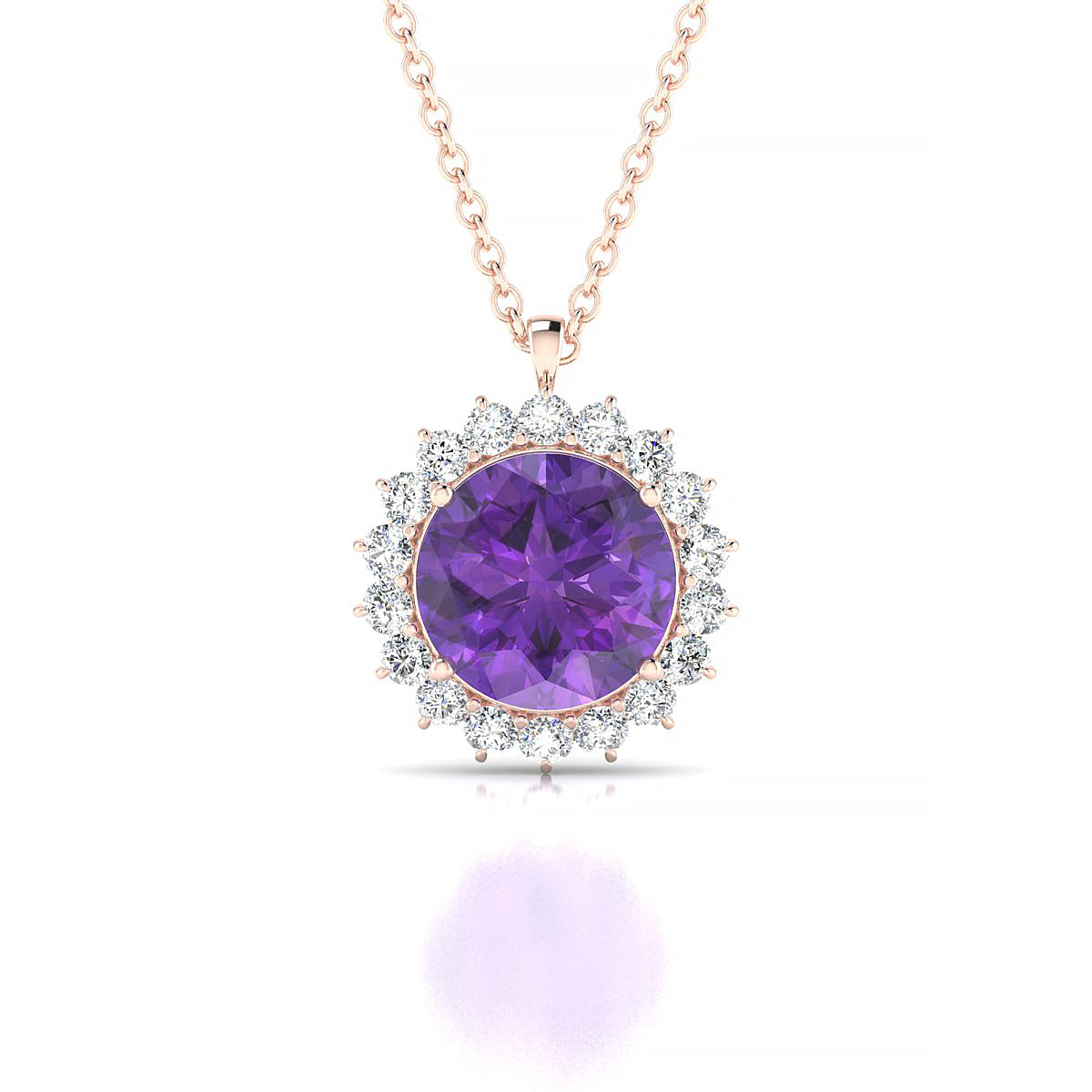 Blossom | 18k Rose Gold 8 mm Round Amethyst Pendant