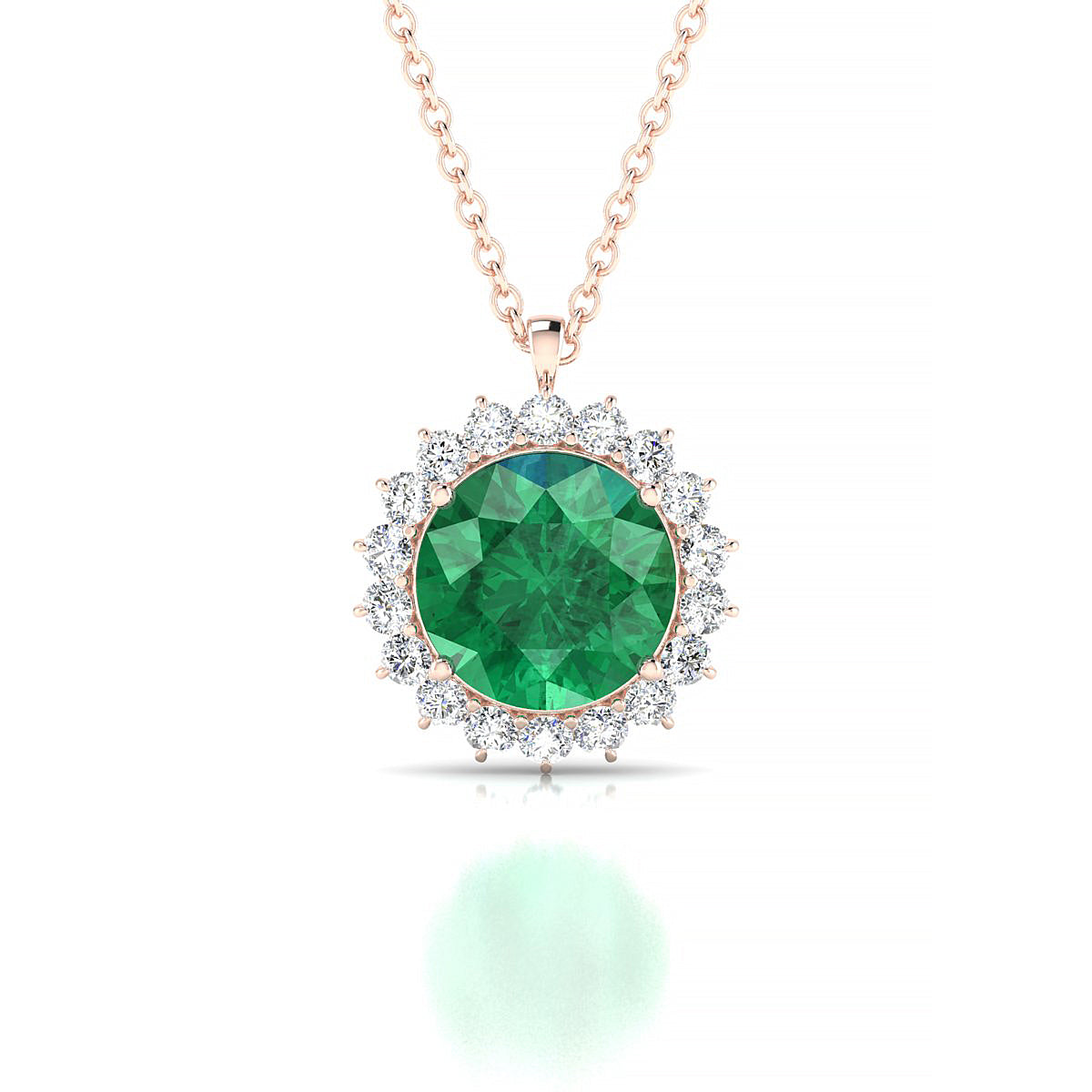 Blossom | 18k Rose Gold 8 mm Round Emerald Pendant