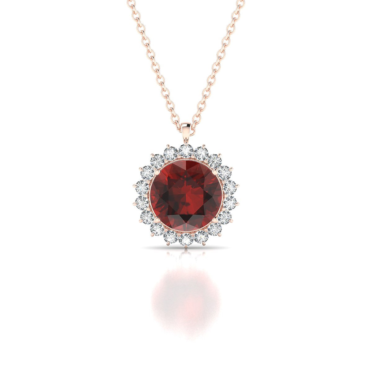 Blossom | 18k Rose Gold 8 mm Round Garnet Pendant