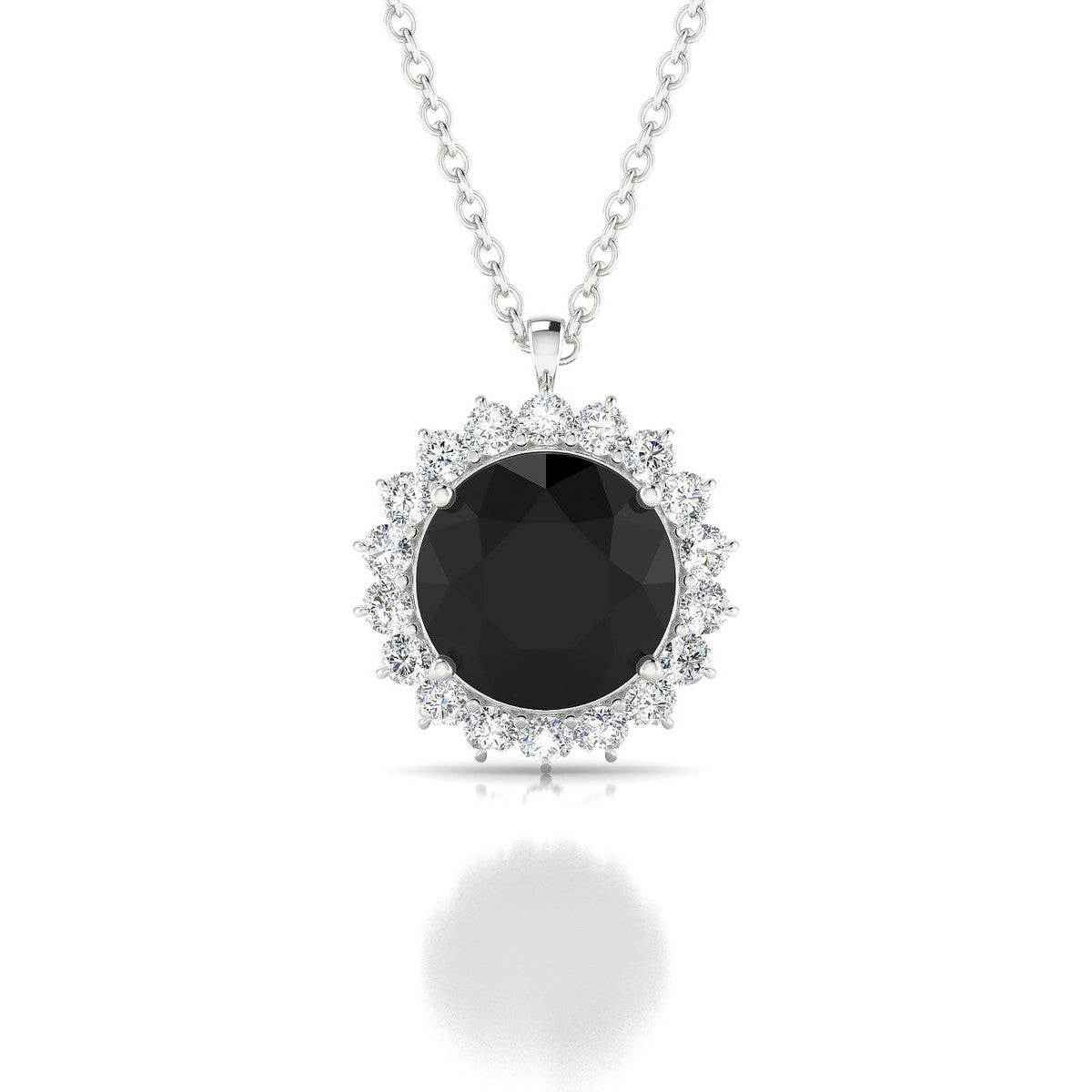 Blossom | 18k White Gold 8 mm Round Black Diamond Pendant