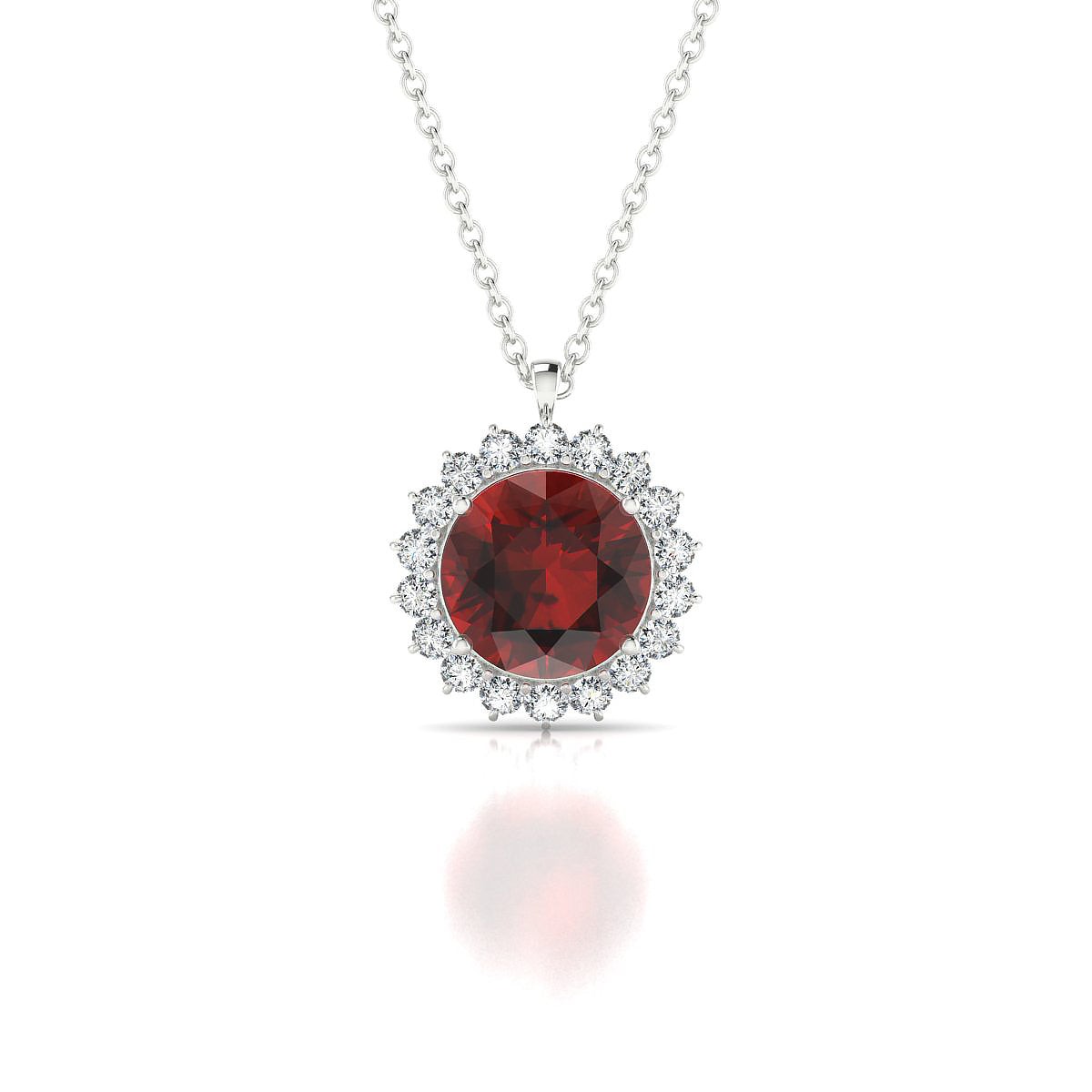 Blossom | 18k White Gold 8 mm Round Garnet Pendant