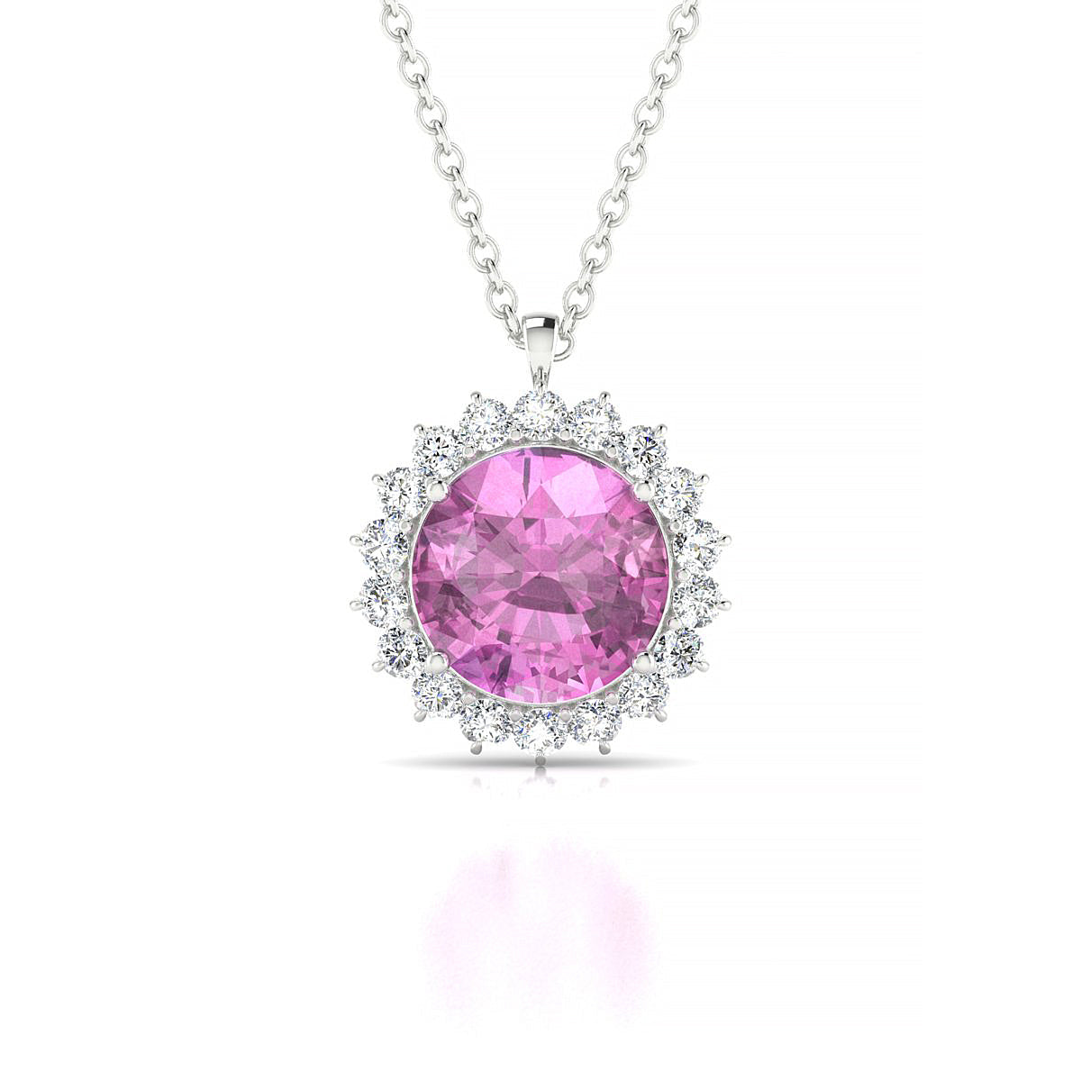 Blossom | 18k White Gold 8 mm Round Pink Sapphire Pendant