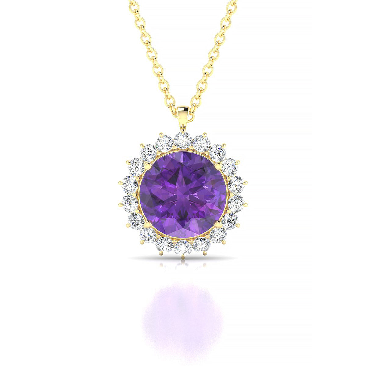 Blossom | 18k Yellow Gold 8 mm Round Amethyst Pendant