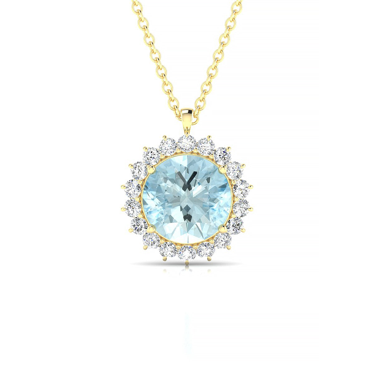 Blossom | 18k Yellow Gold 8 mm Round Aquamarine Pendant