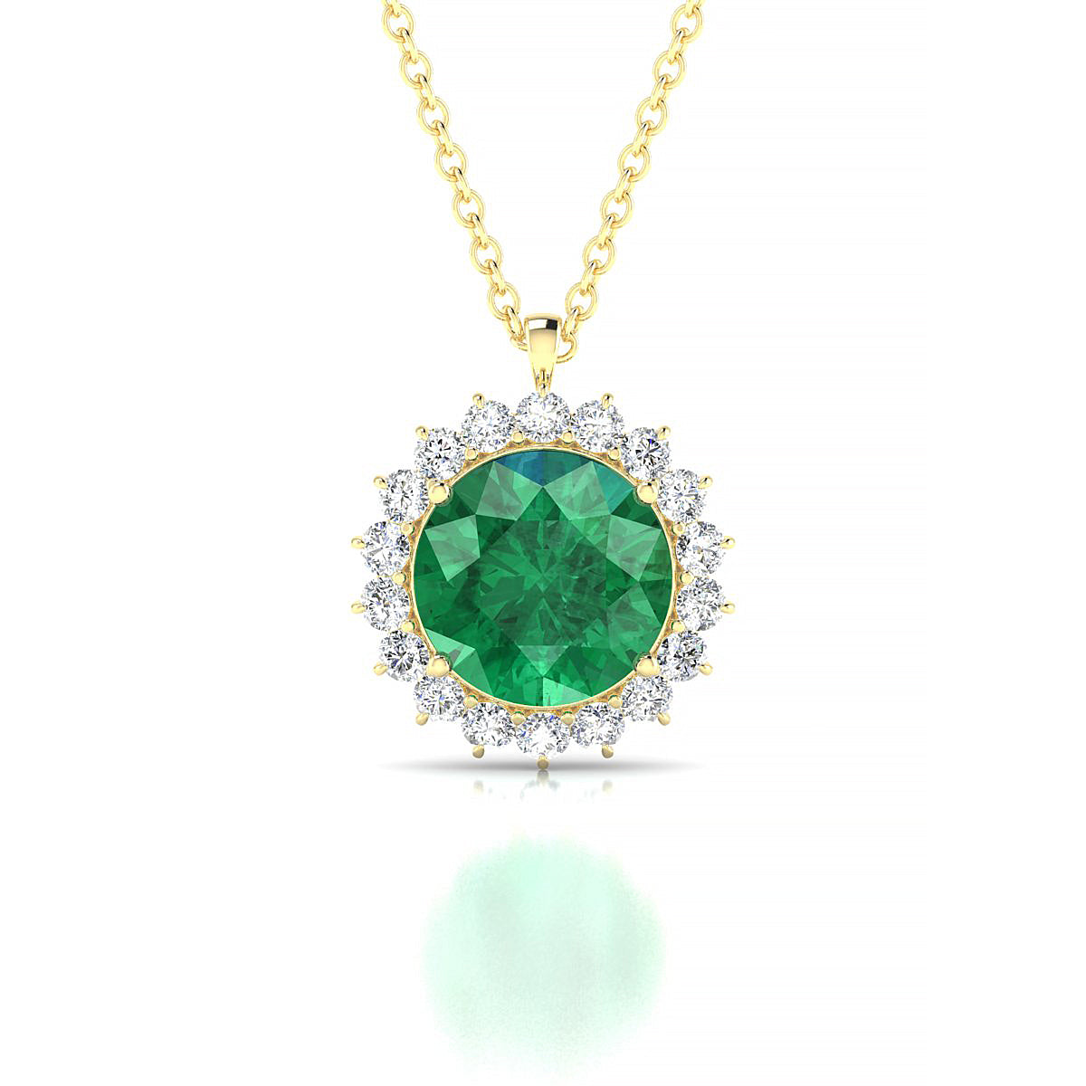Blossom | 18k Yellow Gold 8 mm Round Emerald Pendant
