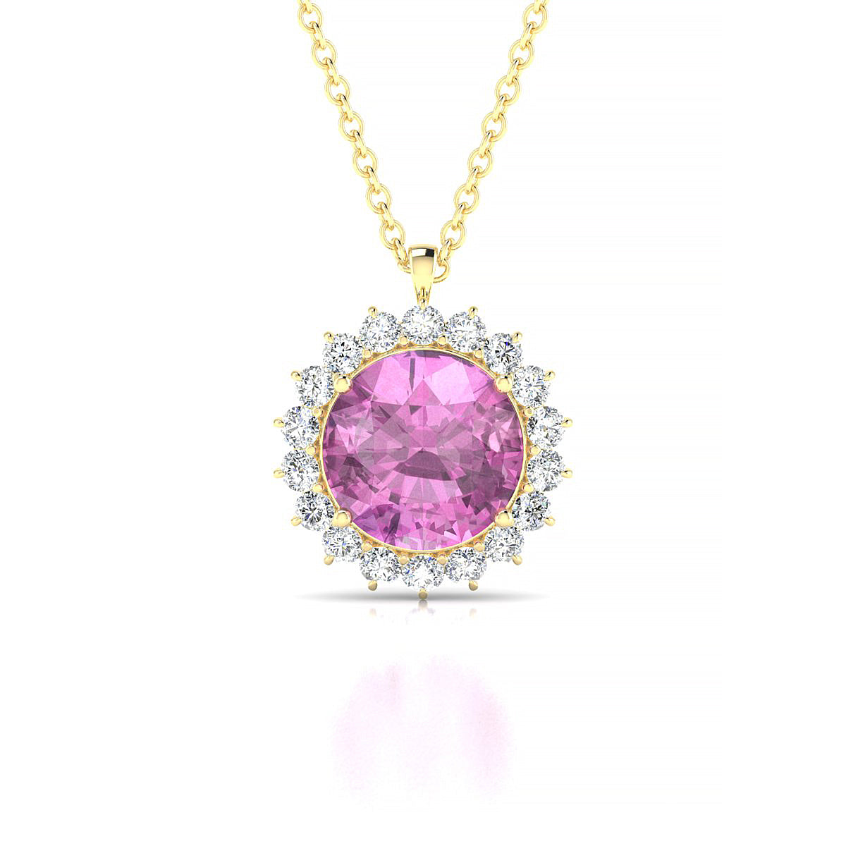 Blossom | 18k Yellow Gold 8 mm Round Pink Sapphire Pendant