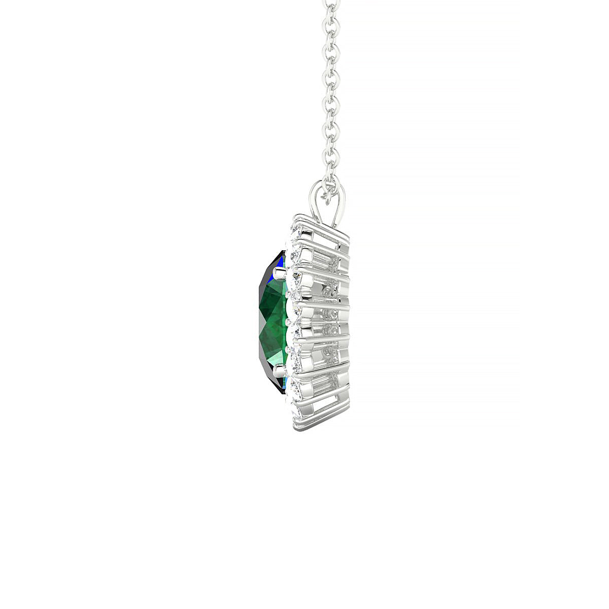 Blossom | 18k White Gold 8 mm Round Emerald Pendant
