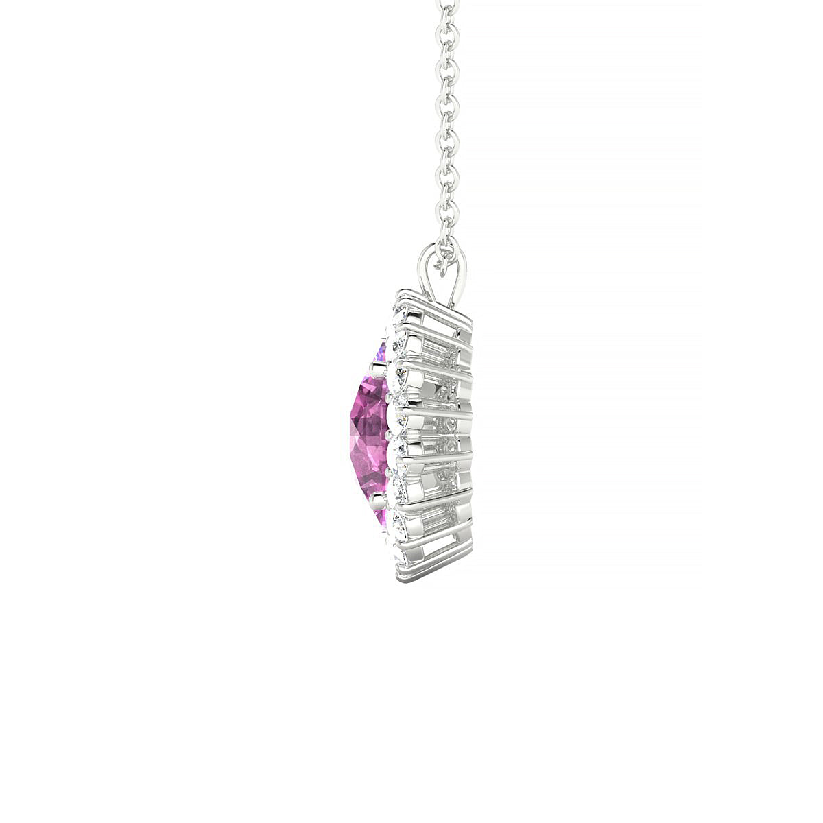 Blossom | 18k White Gold 8 mm Round Pink Sapphire Pendant