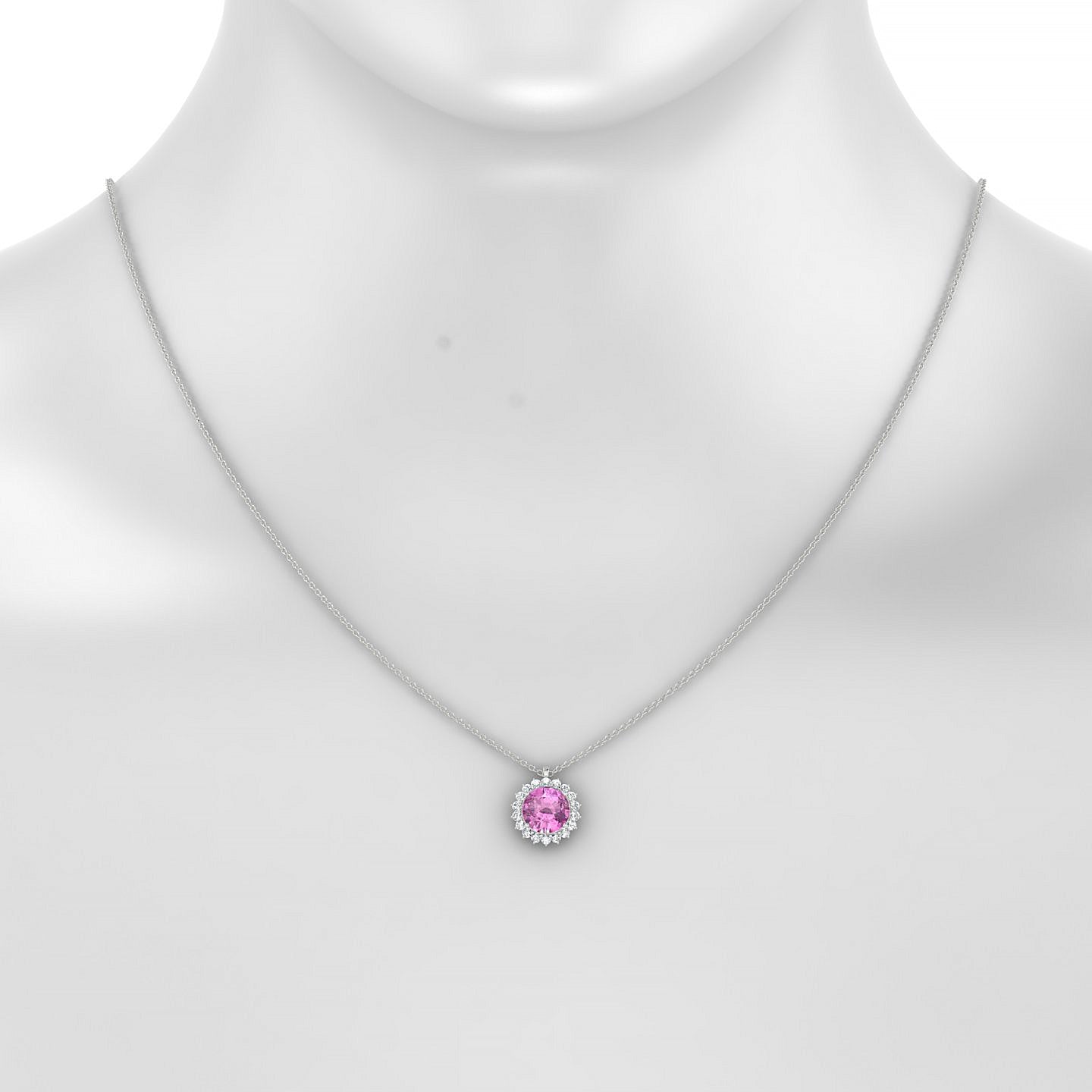 Blossom | 18k White Gold 8 mm Round Pink Sapphire Pendant