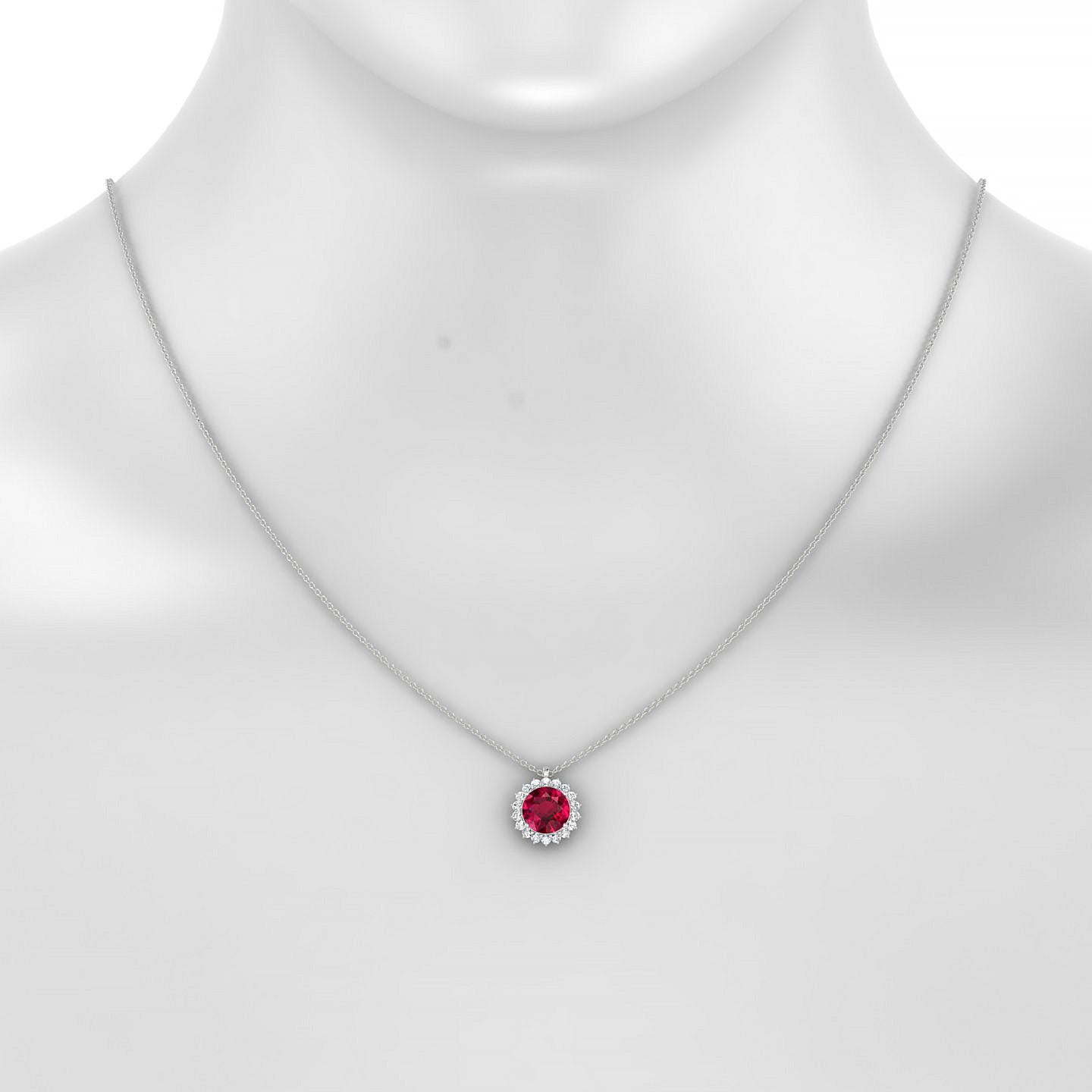 Blossom | 18k White Gold 8 mm Round Ruby Pendant
