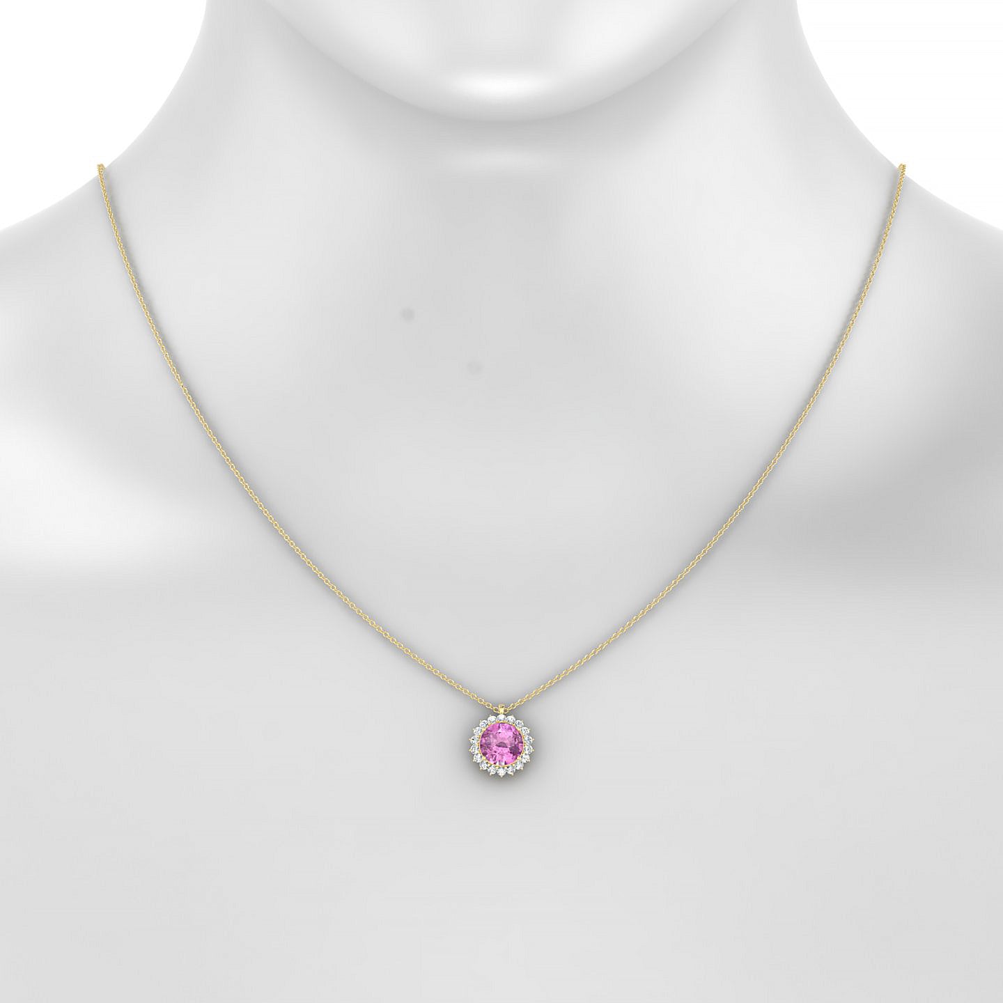 Blossom | 18k Yellow Gold 8 mm Round Pink Sapphire Pendant