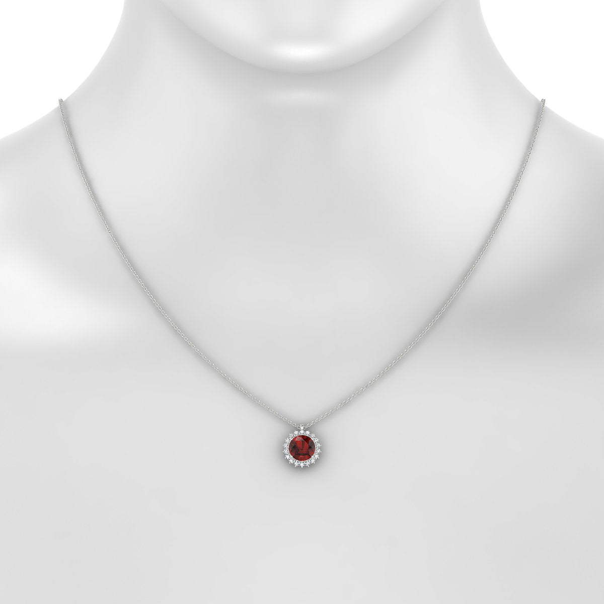 Blossom | 18k White Gold 8 mm Round Garnet Pendant