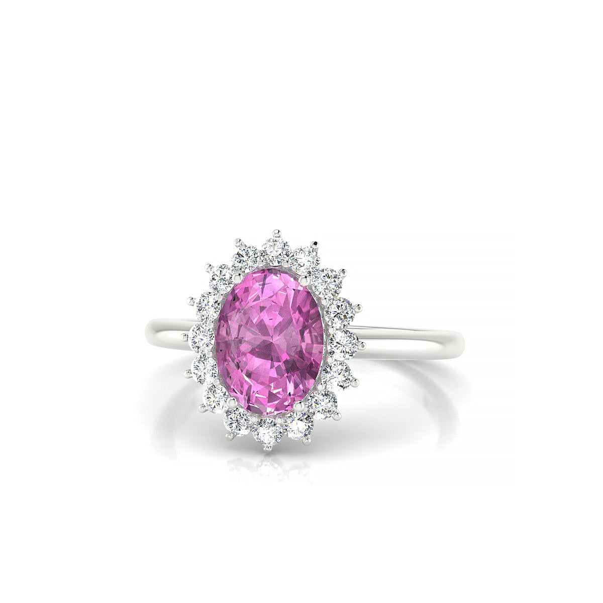 Blossom | 18k White Gold 8 x 6 mm Oval Pink Sapphire Ring