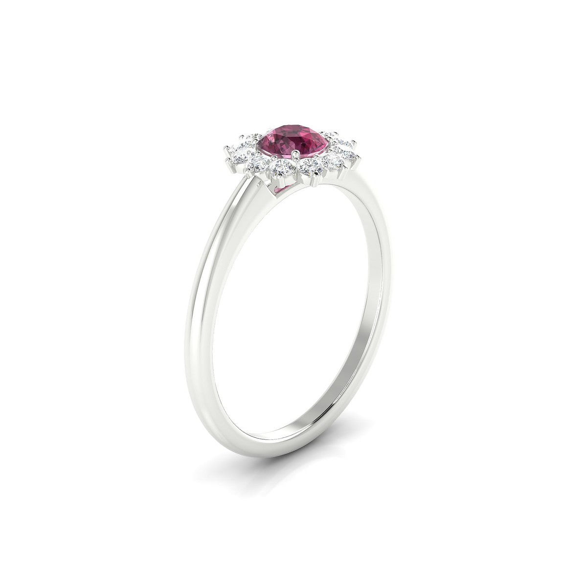 Blossom | 18k White Gold 4.5 mm Round Rhodolite Ring
