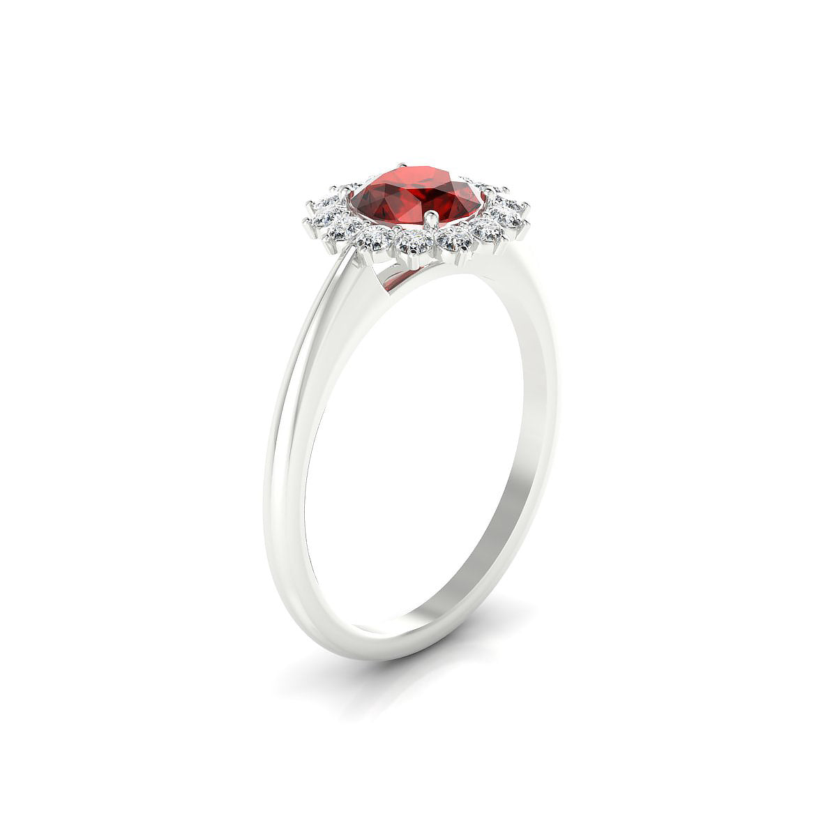 Blossom | 18k White Gold 6 mm Round Garnet Ring