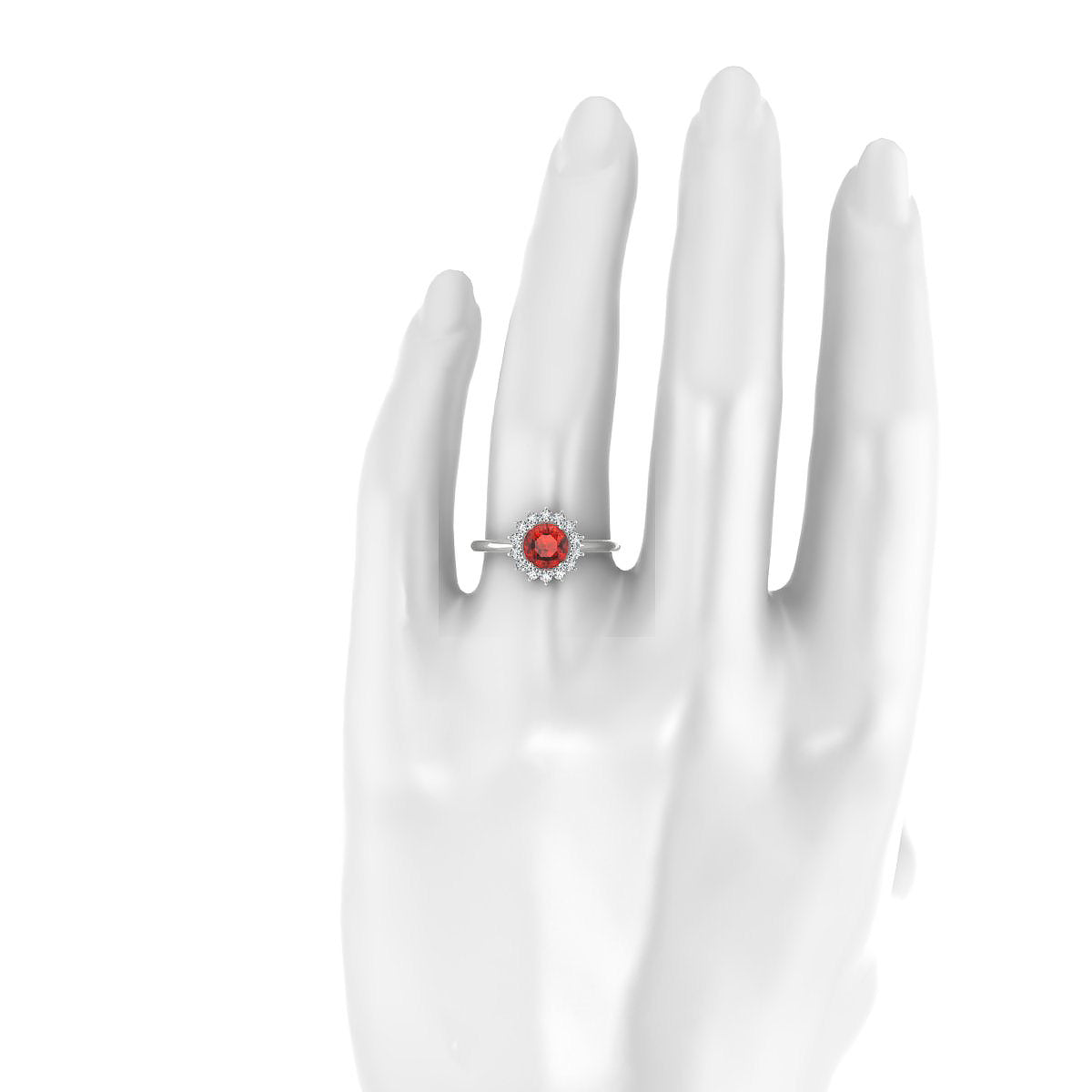 Blossom | 18k White Gold 6 mm Round Garnet Ring