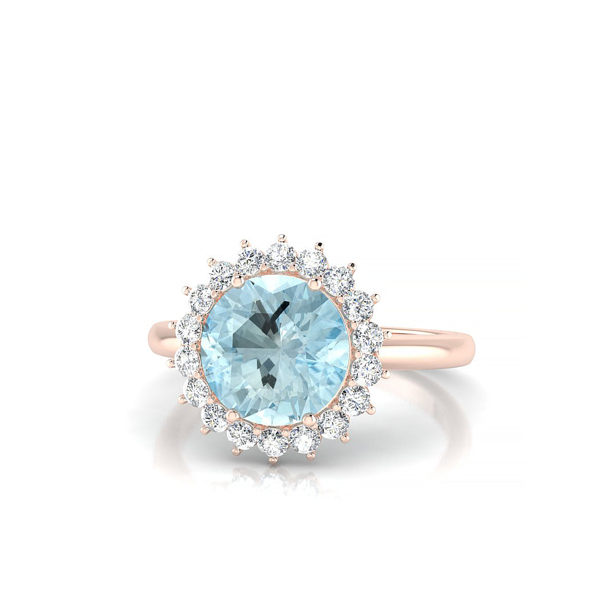 Blossom | 18k Rose Gold 8 mm Round Aquamarine Ring
