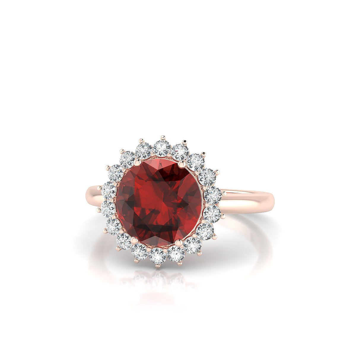 Blossom | 18k Rose Gold 8 mm Round Garnet Ring