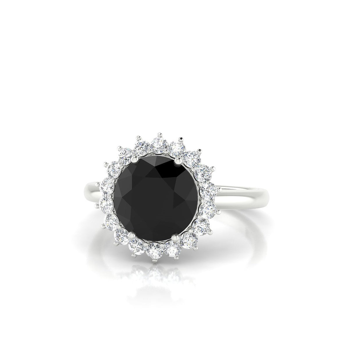 Blossom | 18k White Gold 8 mm Round Black Diamond Ring