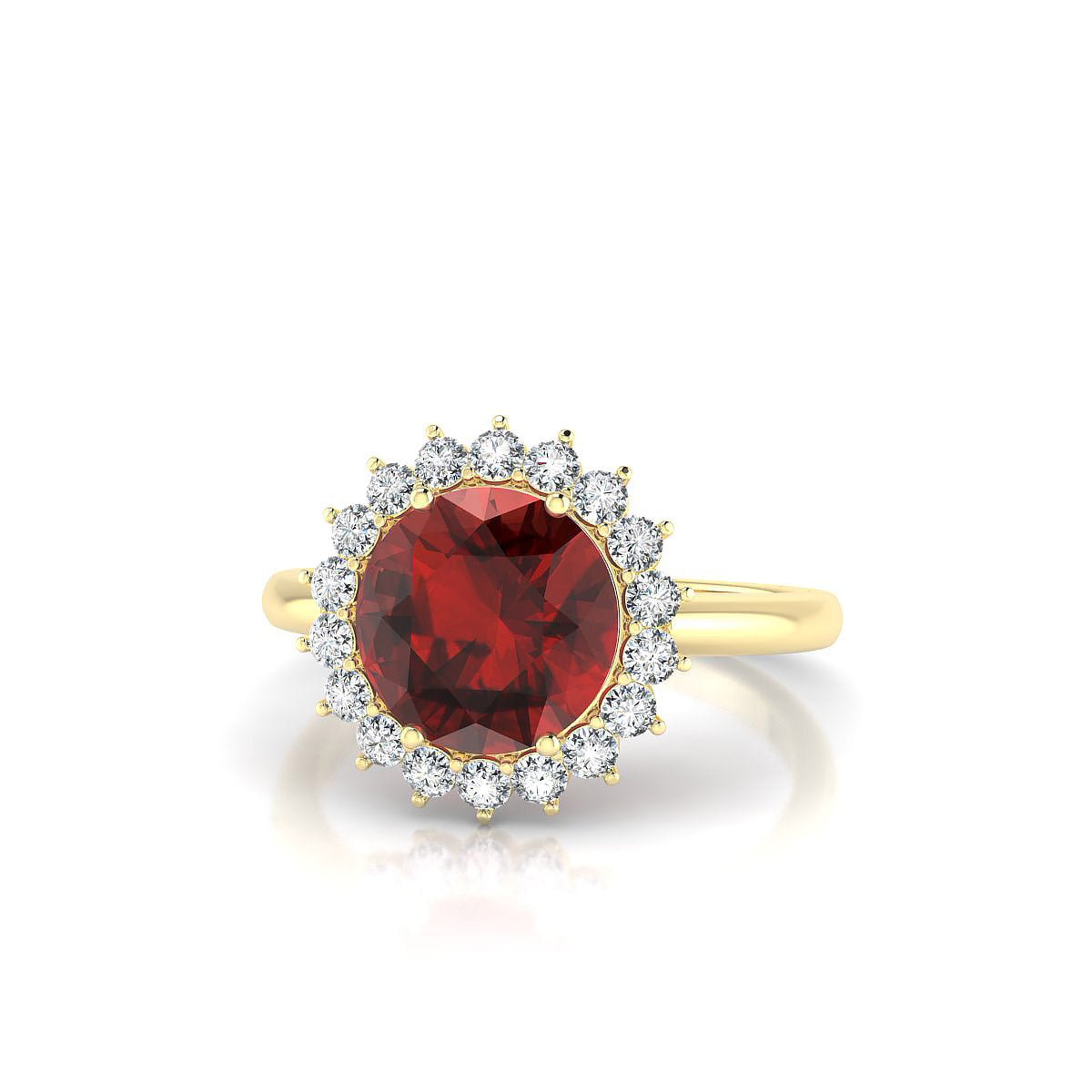 Blossom | 18k Yellow Gold 8 mm Round Garnet Ring