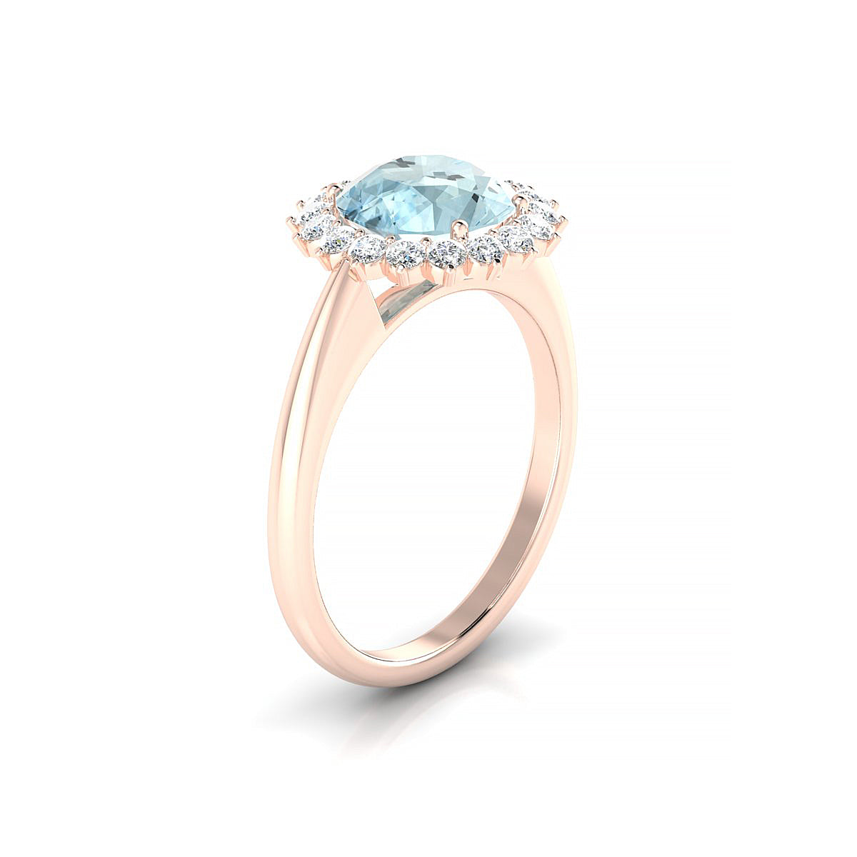 Blossom | 18k Rose Gold 8 mm Round Aquamarine Ring