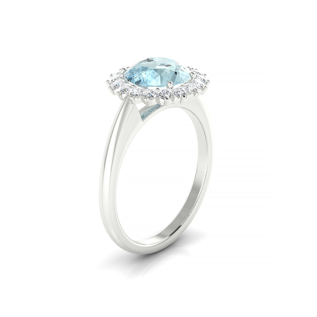 Blossom | 18k White Gold 8 mm Round Aquamarine Ring