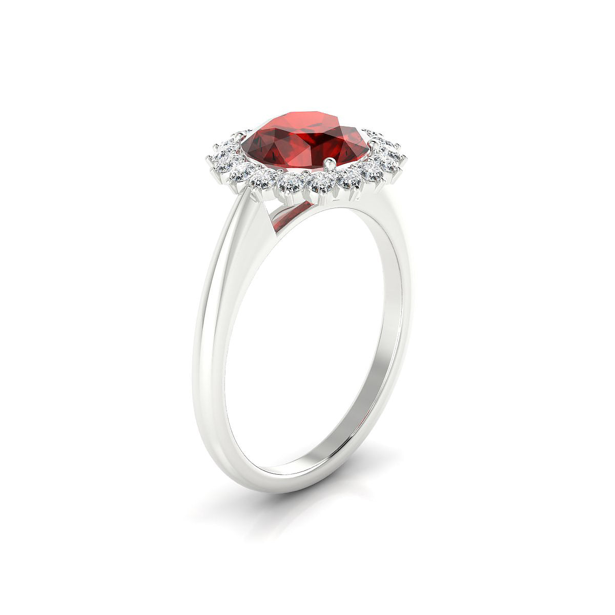 Blossom | 18k White Gold 8 mm Round Garnet Ring