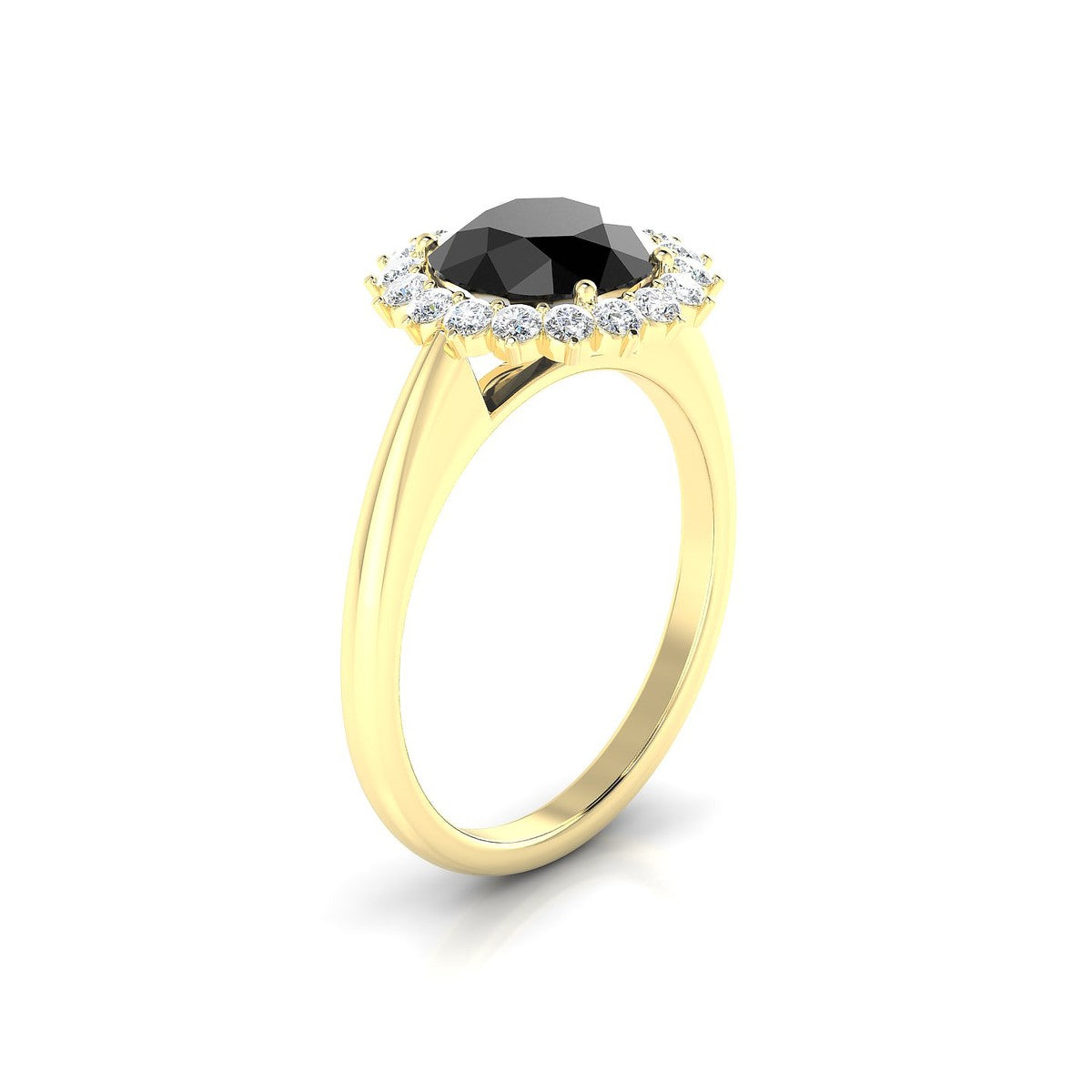 Blossom | 18k Yellow Gold 8 mm Round Black Diamond Ring