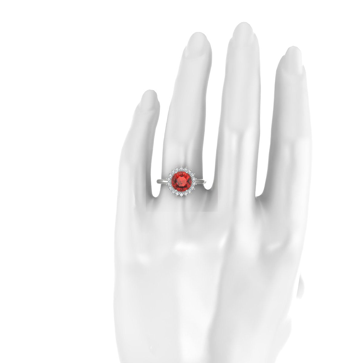 Blossom | 18k White Gold 8 mm Round Garnet Ring