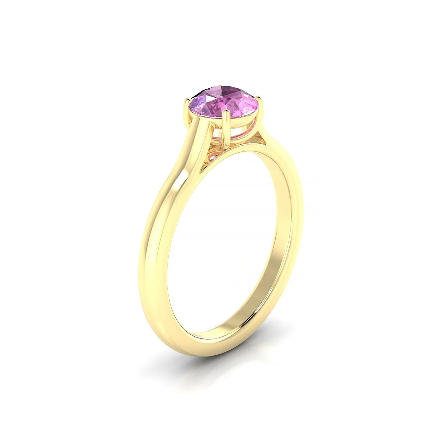 Cathedral | 18k Yellow Gold 6 mm Round Pink Sapphire Ring