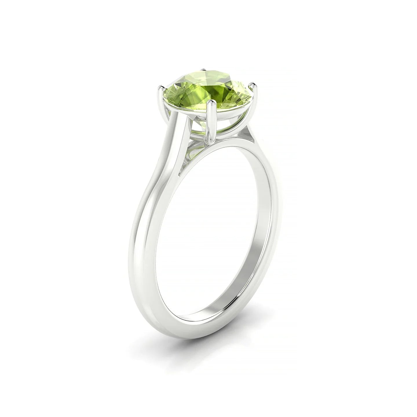 Cathedral | 18k White Gold 8 mm Round Peridot Ring