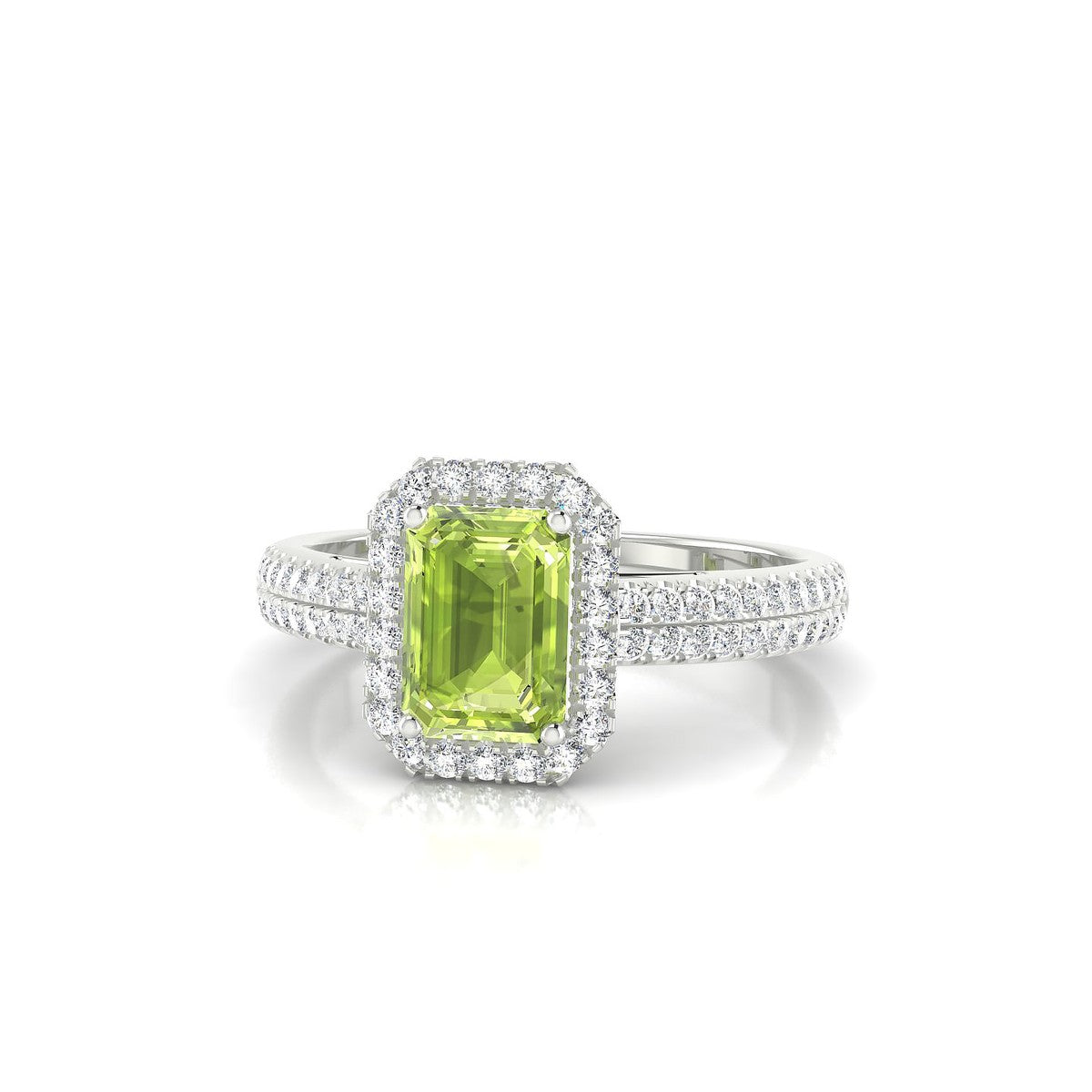 Celeste | 18k White Gold 7 x 5 mm Emerald Peridot Ring