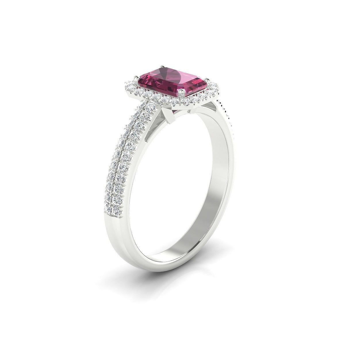 Celeste | 18k White Gold 7 x 5 mm Emerald Rhodolite Ring