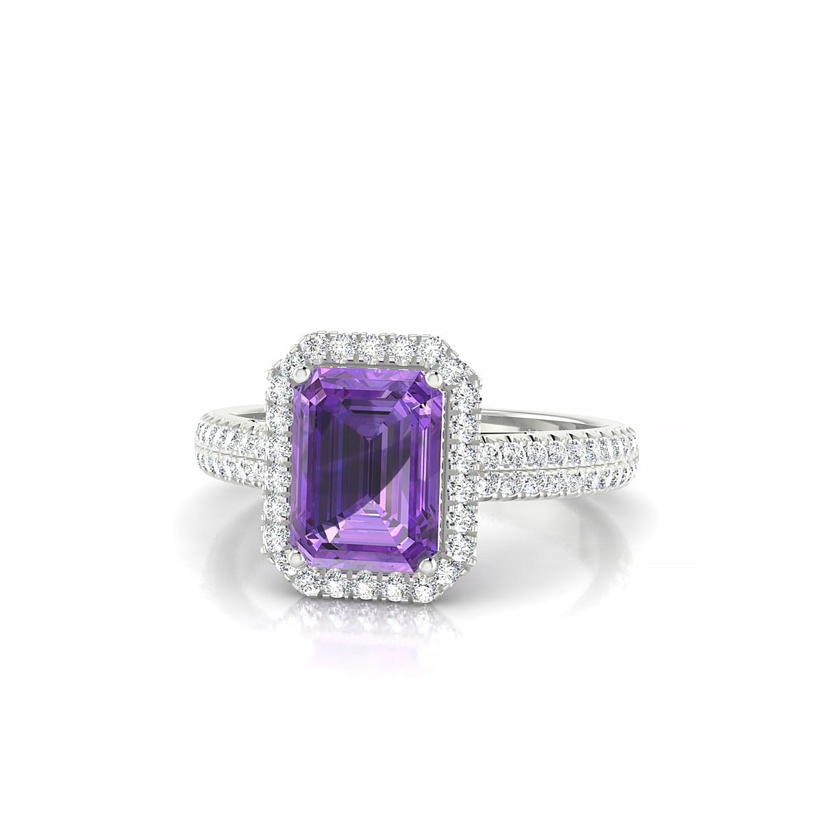 Celeste | 18k White Gold 8 x 6 mm Emerald Amethyst Ring
