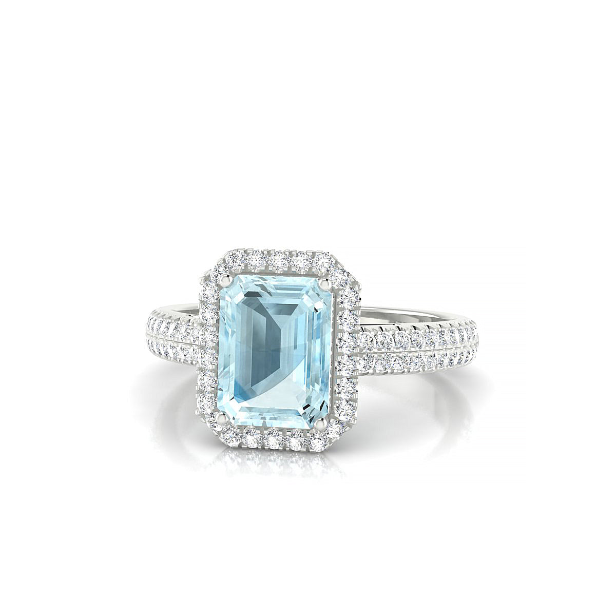 Celeste | 18k White Gold 8 x 6 mm Emerald Aquamarine Ring