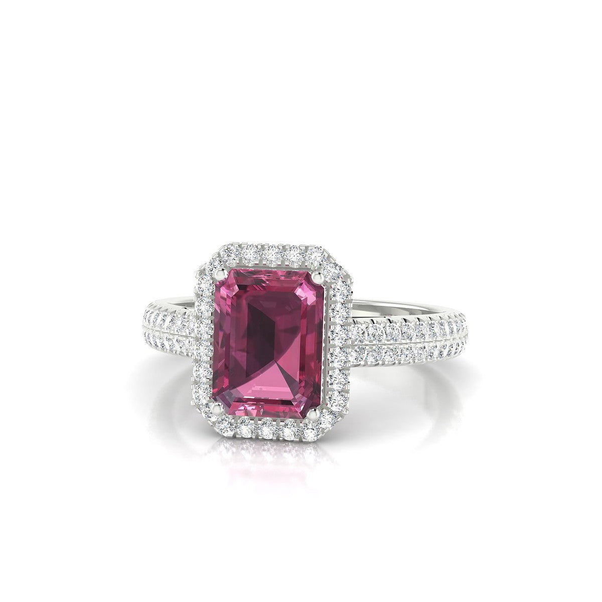 Celeste | 18k White Gold 8 x 6 mm Emerald Rhodolite Ring