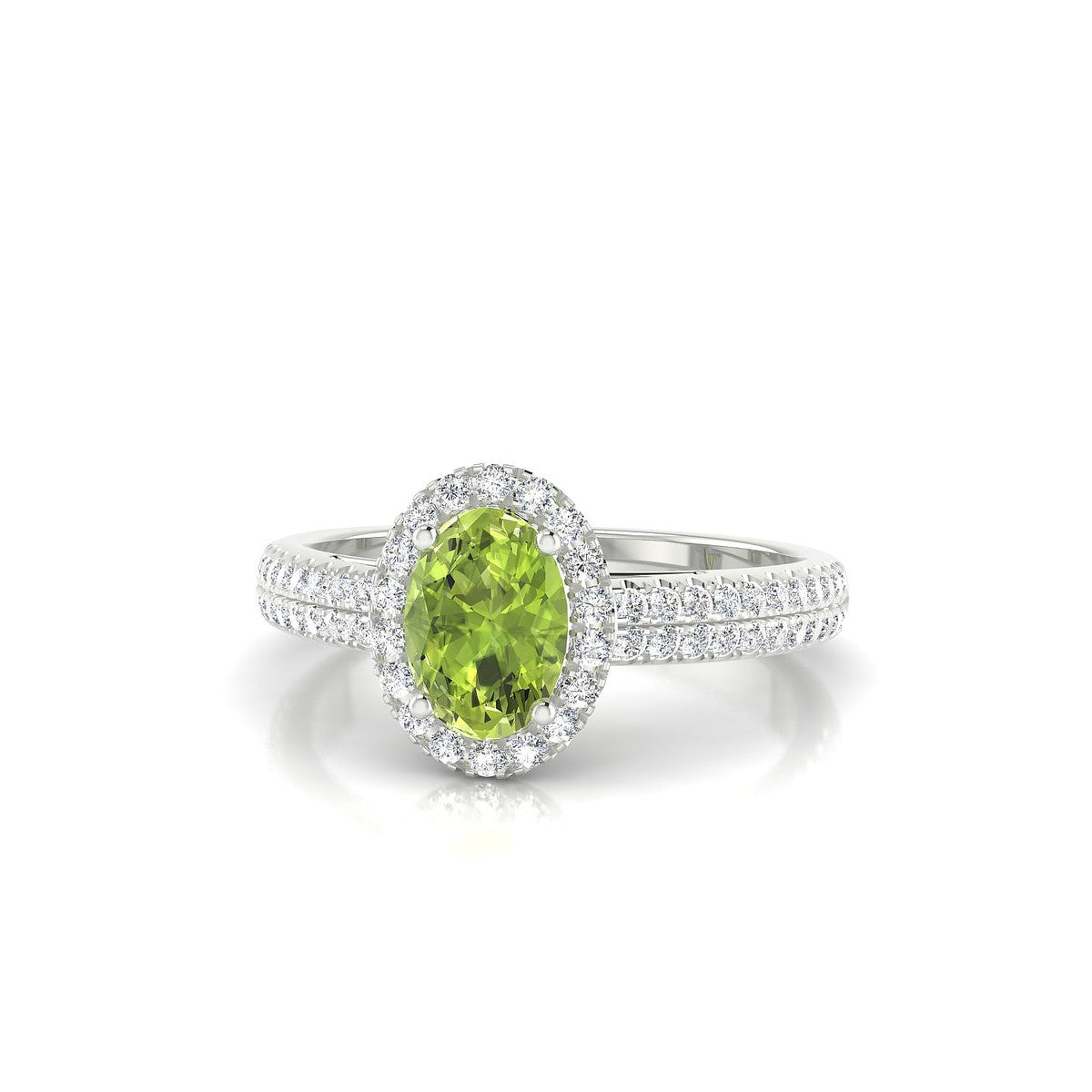 Celeste | 18k White Gold 7 x 5 mm Oval Peridot Ring