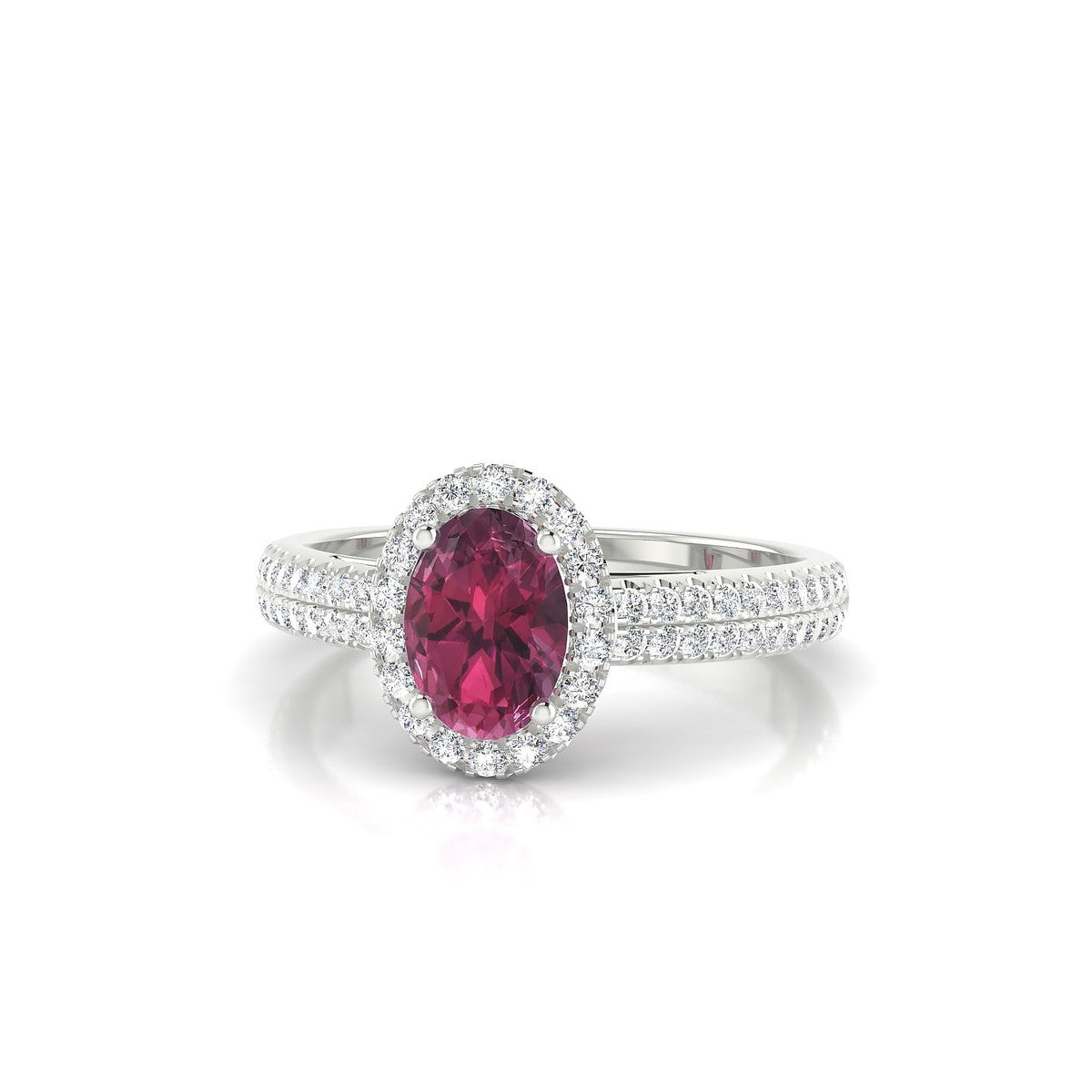 Celeste | 18k White Gold 7 x 5 mm Oval Rhodolite Ring